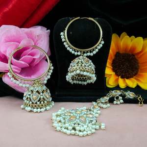 Contemporary Minimalist Pearl <b>Jhumkas</b> For Women Maang Tikka Soft Sheen <b>Earrings</b> with Timeless Charm Hoop <b>Earrings</b> For Girls - Product Image 2