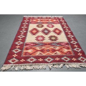 พรมตุรกีโบราณ ขนาด 2.9x4 ฟุต สีแดงเบจ ลายอิคัต - Product Image 2