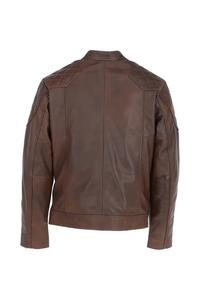 Chaqueta de motorista con cuello levantado de invierno informal para hombre en cuero de piel de cordero genuino negro con cierre de cremallera Tipo de suministro ODM - Product Image 5