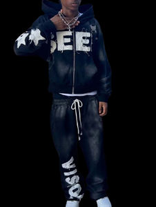 Survêtement exquis lavé à l'acide pour hommes et femmes dans un style évasé, avec sérigraphie personnalisée-Ensemble de 2 pièces - Product Image 6