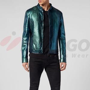 แจ็คเก็ตหนังงูสีเขียวของผู้ชาย,แจ็กเก็ตหนังงูหลามพิมพ์ลายงูสไตล์ Bomber ใหม่ - Product Image 5