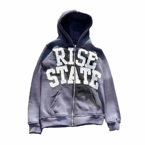 Sudaderas con capucha con cremallera y hombros caídos y bordado con logotipo personalizado para hombre, sudadera térmica con capucha bordada de invierno de algodón 100%, talla grande - Product Image 3