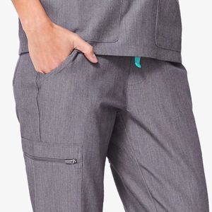 Conjunto médico para mujer, Top de manga corta con cuello en V y pantalones para correr, uniforme gris - Product Image 2