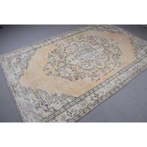 พรมตุรกีโบราณขนาดใหญ่ 5.6x8.7 ฟุต พรมขนสัตว์สีขาวลายอิคัต - Product Image 4