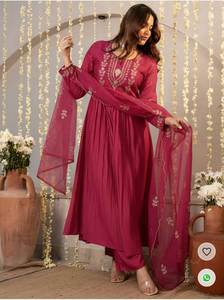 Conjunto de Kurta y Pantalón con Dupatta de Piel Sintética Vichitra Bordada, Últimas Tendencias de Moda, Precio al por Mayor, Ropa de Fiesta - Product Image 3