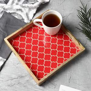 Plateau rectangulaire en bois de mangue rouge marocain, plateau de service en bois imprimé pour la décoration de la maison et l'organisation des ustensiles de cuisine et cadeau - Product Image 5