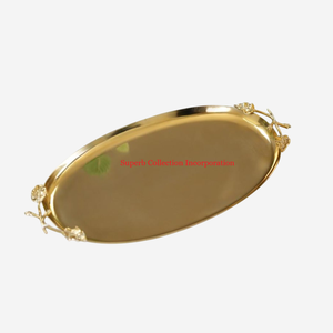 Unique Design Metal Serving Tray Tableware Snacks Dessert <b>Display</b> With Gold Accent Handle Perfect <b>For</b> Food Snacks Chocolate Tray - Product Image 1