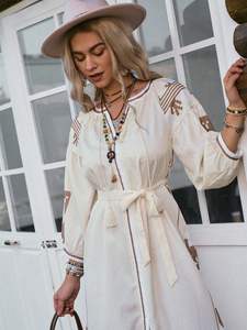 Vestido Maxi Casual para Mujer con Mangas Abullonadas Bordadas, Cintura Natural, 100% Algodón Tejido, Lavable, Colección de Verano - Product Image 2