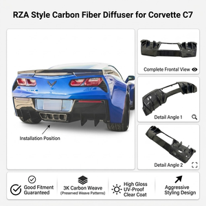 Diffuseur arrière en fibre de carbone léger de style RZA, lèvre de pare-chocs arrière pour Chevrolet <span class=keywords><strong>Corvette</strong></span> C7 Stingray Z06 S9 - Product Image 1