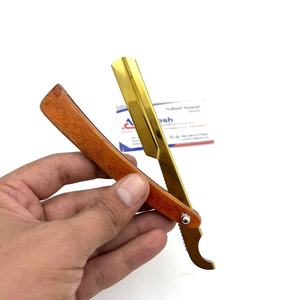 Maquinilla de afeitar de barbero profesional al por mayor, mango de madera sostenible, logotipo personalizado, acero inoxidable dorado, estilo turco, uso facial - Product Image 3