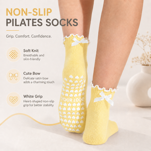 Calcetines de Yoga y Pilates Antideslizantes con <span class=keywords><strong>Volantes</strong></span> Personalizados, Calcetines con <span class=keywords><strong>Volantes</strong></span> Bonitos y Agarres de Corazón Blanco para Pilates - Product Image 1