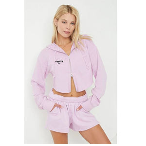 Ensemble deux pièces personnalisé de t-shirt et de short de sueur femmes été couleur unie court survêtements - Product Image 6