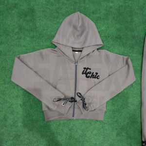 Sweat à capuche court à manches longues pour femme personnalisé - Lavage à l'acide 100% coton Streetwear d'hiver - Product Image 1