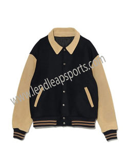 Chaqueta universitaria con logotipo personalizado, Mangas de cuero bordadas, chaqueta negra de béisbol universitario para parejas, chaqueta de hombre Letterman Varisty - Product Image 2