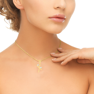 Le pendentif X véritable 18K taille ronde diamants cultivés en laboratoire dans l'alphabet initial 'X' pendentif avec deux coeurs parfait pour Noël - Product Image 2