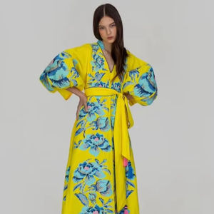 Impression numérique florale ballon manches bouffantes côté longue tenue de fête femmes robe ukrainienne femmes Sexy col en v profond paillettes brodées - Product Image 1