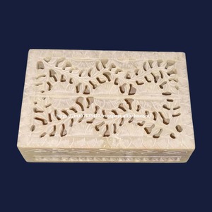 Boîtes à bijoux rectangulaires en stéatite de grande taille 6x4 pouces fabriquées à la main coffrets cadeaux en pierre sculptée magnifiquement conçus - Product Image 3
