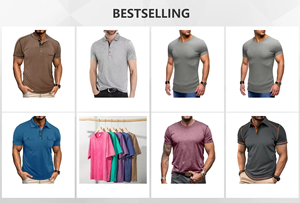 Polos pour hommes été American Vintage Waffle Knit Henry Collar T-Shirt Fashion Short-Sleeved Loose Casual Top POLO Shirt - Product Image 5