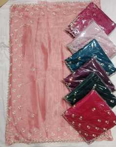 Sari de seda de organza pura con hilo Zari Lentejuelas Trabajo Estilo indio Blusa larga Pieza para mujeres para bodas y fiestas - Product Image 1