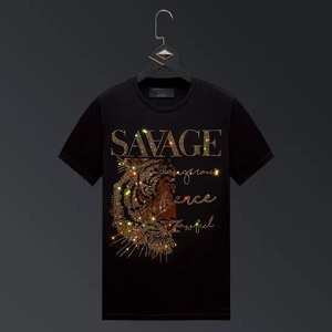 Hot Sale Premium Quality Crew Neck Rhinestone Embellished Men's T-Shirt 100% Cotton Multicolor Customizable Quick Dry - Product Image 5