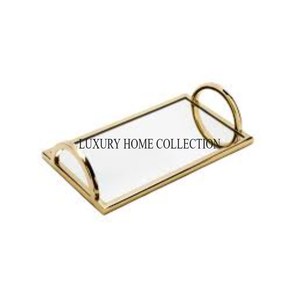 Antique-finished decorative metal glass <b>mirror</b> <b>tray</b> <b>with</b> premium aesthetics for sophisticated home styling and events - Product Image 4
