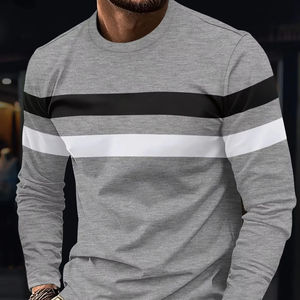 เสื้อยืดผู้ชายคลาสสิกคอกลมแขนสั้นพิมพ์ลายทางสำหรับกลางแจ้งเสื้อยืดผ้าโพลีเอสเตอร์แนวสตรีทสำหรับฤดูร้อน - Product Image 3