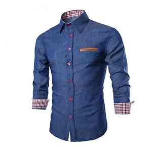 Camisa de mezclilla de moda para hombre, informal, de otoño, de manga larga, ajustada, de algodón, para uso diario. - Product Image 5