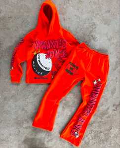 ชุดเซ็ตเสื้อฮู้ดดี้และกางเกงวอร์มทรงขาบาน ผ้าหนา 220 กรัม ลุคย้อนยุค ซักฟอกแบบ Acid Wash สำหรับผู้ชาย คุณภาพสูง - Product Image 1