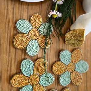 Posavasos con cuentas hechos a mano-Posavasos de regalo religioso de Iglesia clásica Respaldo de poliéster (4x4 pulgadas) Forma personalizada MS HANDICRAFT - Product Image 1