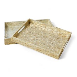 Plateau de service artisanal en nacre, plateau décoratif, incrustation de coquillages, naturel, écologique - Product Image 3