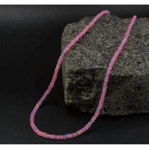 14k Gold Plated <b>Necklace</b> with Pink Ethiopian <b>Opal</b> and Diamond Classic Religious Stranded Chain for Wedding or Gift - Product Image 3