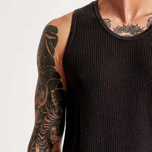 <b>Men's</b> <b>Black</b> cotton tank top O-neck knitted breathable vest Premium quality solid color Wholesale <b>men's</b> casual wear - Product Image 3