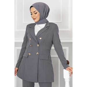 Conjunto de hiyab gris oscuro con detalle de cuello tipo pañuelo, elegante para damas de oficina - Product Image 4