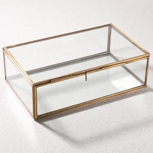 Boîte à bijoux vintage en laiton et verre sur mesure, avec design gravé, couvercle métallique de haute qualité, artisanale, pour rangement et décoration de table - Product Image 1