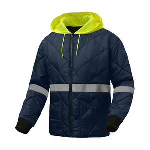Veste réfléchissante marine personnalisée de haute qualité Capuche amovible Poches multiples Vêtements de travail entièrement matelassés Parka Excellente tenue de sécurité - Product Image 3