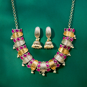 Buy Online Export Quality Oxidised German Silver <b>Necklace</b> Set With 2 Tone Plating Wholesale Rate - Product Image 3