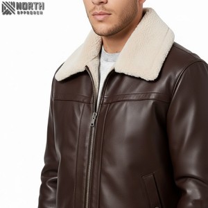 Chaqueta de cuero de color sólido marrón personalizada de alta calidad para hombre con decoración bordada Servicio Oem disponible Chaqueta de bombardero personalizada - Product Image 4