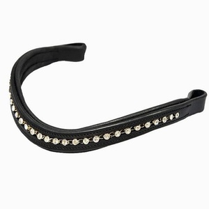 Accesorios para caballos, Productos Ecuestres, banda para la frente de caballo de cuero negro personalizada con 1 Fila de pequeños cristales transparentes, cadena mega Bling - Product Image 1