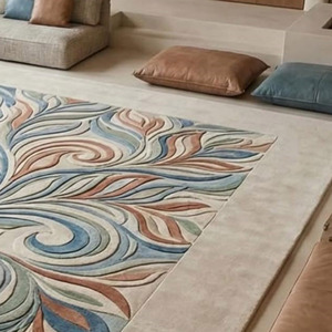 Tapis d'intérieur en laine à motif abstrait, tapis tufté à la main encadré pour la décoration intérieure, les pique-niques, avec support en latex, cadeau du Nouvel An - Product Image 4