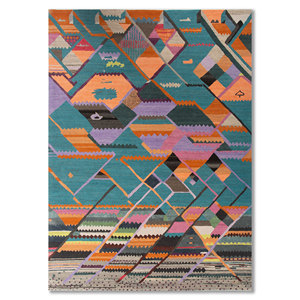 พรมทอมือลายเรขาคณิตสีน้ำเงิน Weaver Art Reserve ขนาด 9x12 ฟุต แบบทอเรียบ สำหรับห้องนั่งเล่นและทางเดินในบ้าน - Product Image 1