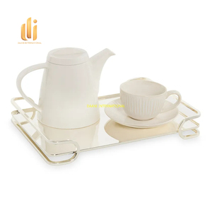 Plateau de petit-déjeuner ovale moderne en métal finition miroir poignées thé café petit-déjeuner plateaux de service pour fête de service en chambre d'hôtel - Product Image 5