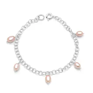 Natural Rose Pink Real Freshwater Rice Pearl Stone Beads Bracelet Jewelry 925 Sterling Silver Latest Fashion Wholesale Drop Bead
