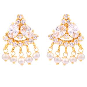 <b>Fashion</b> Jewelry Gold Plated CZ Faux Pearl Bridal Wedding Pendant Collar <b>Choker</b> <b>Necklace</b> Earings Set - Product Image 5