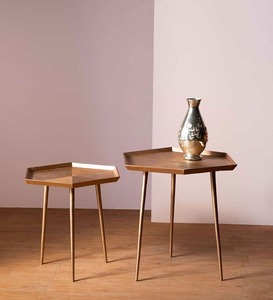 Slim Pilar Metal <b>Table</b> Set of 2 With Iron Top <b>Tables</b> Accent <b>Side</b> <b>Table</b> for Living Room and Home Furniture <b>High</b> Quality - Product Image 1
