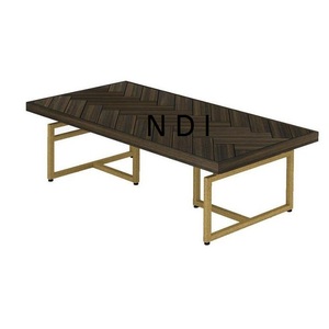 Mesa de Centro Decorativa Hecha a Mano para Hogar u Hotel, Acabado Dorado, Mesa de Centro de Metal con Tapa Rectangular de Madera - Product Image 1