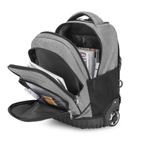 Mochila Impermeable con Ruedas para Portátil, Material de Nylon y Cuero, Bolsa de Viaje Escolar para Portátil