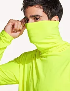 Men's <b>Neon</b> Yellow UPF 50 Long Sleeve Hoodie Pullover Sun Protection Shirt Anti-Chafing Curved Hem Fishing Wear - Product Image 2