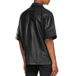 Haute demande dernière arrivée chemise en cuir à manches longues élégante pour hommes couleur unie teint uni - Product Image 2