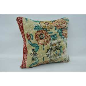 14x14 Inches Multicolor Wool Patchwork Kantha <b>Pillow</b> Vintage Woven Pattern - Product Image 2