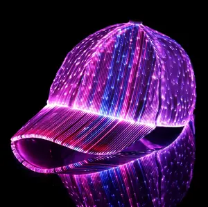 कस्टम चमकदार प्रकाश 7 रंगों के नेतृत्व वाले बेसबॉल फाइबर ऑप्टिक टोपी बेसबॉल कैप